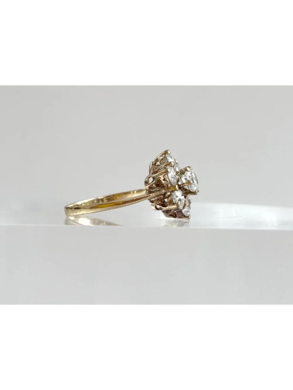 Gold Overlay Cubic Zirconia Vermeil Sterling Silver 925 Vintage Ring - sz 7
